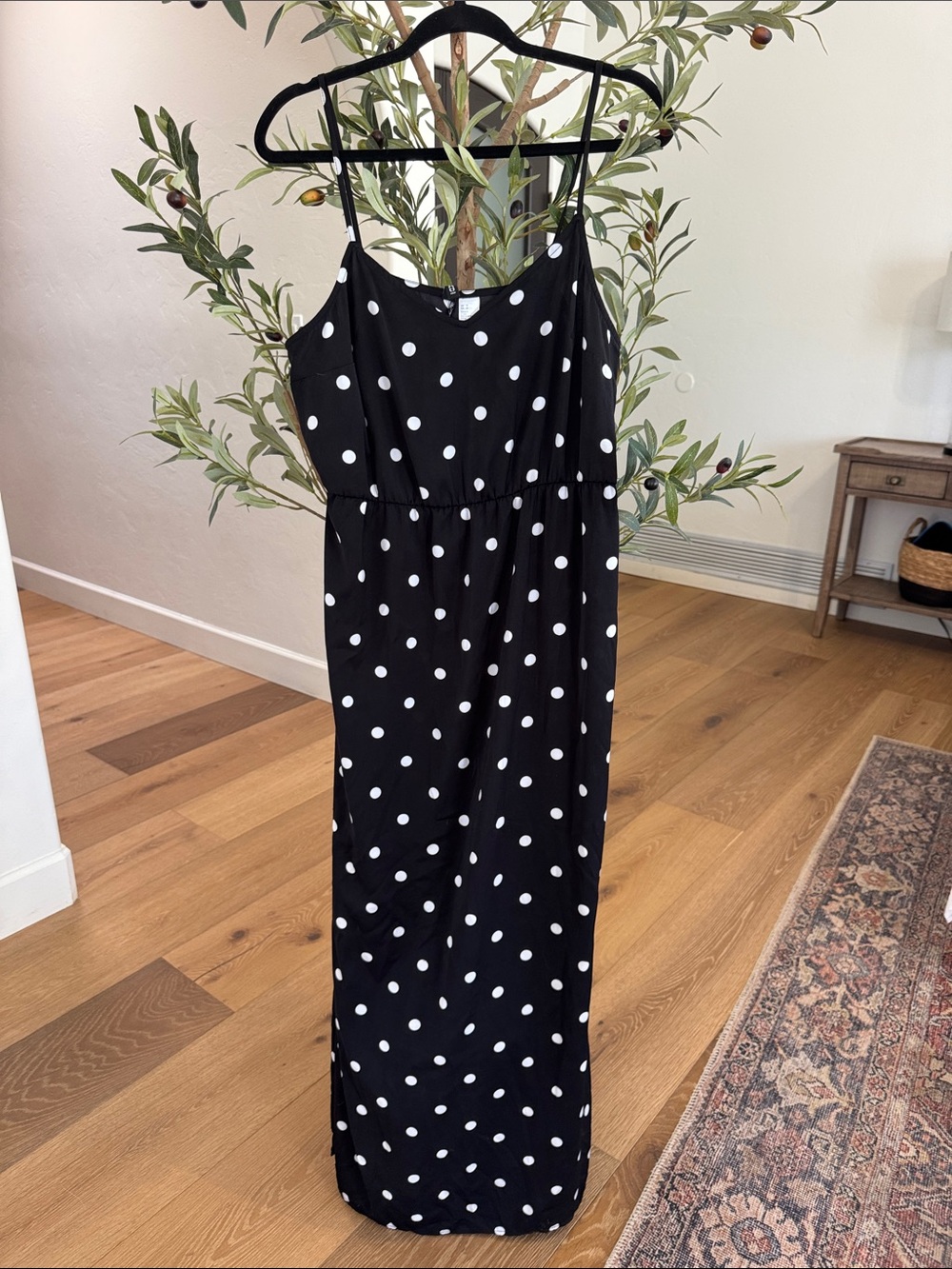 H&M Black Maxi Dress with White Polka Dots